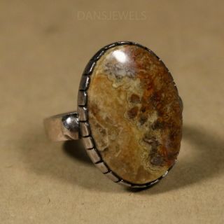 Old Pawn Vintage Navajo Handmade Sterling Silver Petrified WOOD Ring Size 9 2