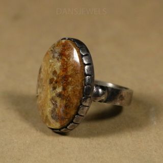 Old Pawn Vintage Navajo Handmade Sterling Silver Petrified WOOD Ring Size 9 3