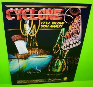 Cyclone Pinball Machine Flyer 1988 Nos Williams Clowns Amusement Parks