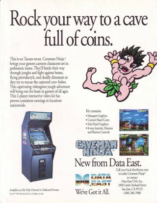 Caveman Ninja By Data East 1991 Nos Video Arcade Game Sales Flyer