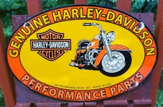 Large Vintage 63  Harley - Davidson  Porcelain Gas & Oil Sign 16.  5x11 Inch