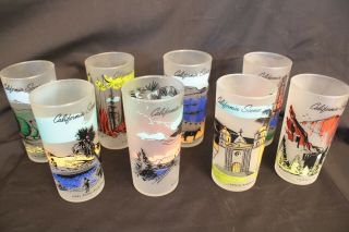 Set Of 8 Vintage Libbey Frosted Tumblers " California Scenes " 5 1/2 " Tall