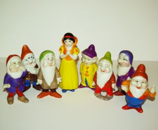 Vtg.  Walt Disney 1930 Japan Bisque Snow White Seven Dwarfs 7 "
