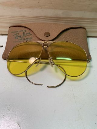 Vtg Bausch& Lomb Yellow Aviator Style Shooting Glasses Gold Frame,  Rayban Case