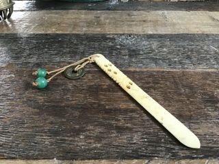 Antique Chinese Carved Letter Opener Peking Beads And Coin