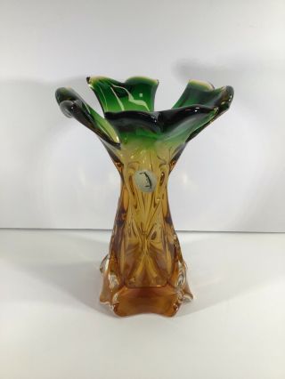 Exuqisite Vintage Murano Handblown Vase With Label “heavy”