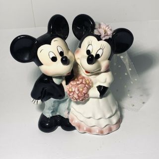 Vintage Disney Japan Mickey Minnie Bride Groom Figurine Ceramic Wedding Cake Top