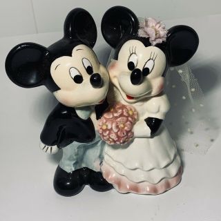 VINTAGE DISNEY JAPAN Mickey Minnie BRIDE GROOM FIGURINE Ceramic WEDDING CAKE TOP 2