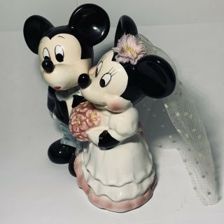 VINTAGE DISNEY JAPAN Mickey Minnie BRIDE GROOM FIGURINE Ceramic WEDDING CAKE TOP 3