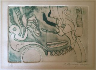 Vintage 50s 60s Abstract Lithograph Mid Century Modern Retro Wall Hanging Signed