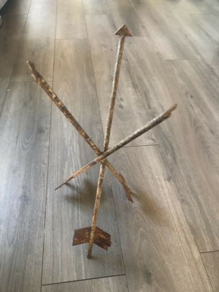 Vintage Wrought Iron Metal Crossed Arrows Table Plant Stand Base 19 " Decor