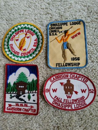Four Vintage Bsa Oa Order Of The Arrow Patches 1950s Owasippe Lodge Chicago