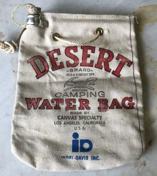 Vintage Desert Brand Camping Canvas Water Bag Indel Davis