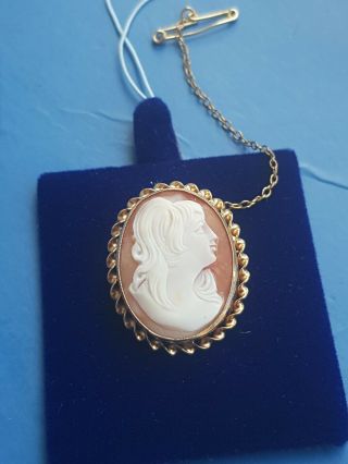 Stunning Vintage Designer 375 9ct Gold Cameo Brooch With Pin By Lw 1979