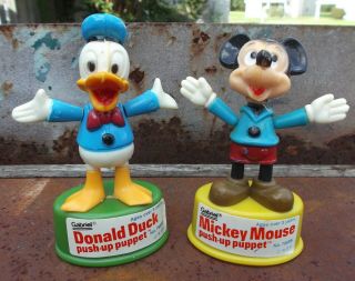 1977 Walt Disney Donald Duck & Mickey Mouse Push - Up Puppet Toys