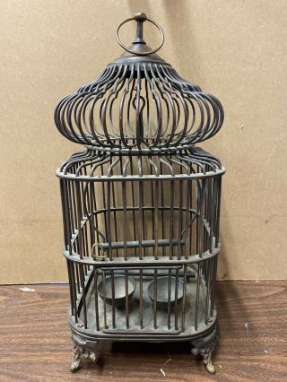 Large Vintage Solid Brass Bird Cage - Swing,  Perch,  2 Feeders Hand Made India