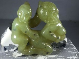 Chinese Old Natural Jade Hand - Carved Jade Man And Woman Sex Statue Pendant 094