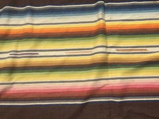 VINTAGE LARGE Striped MEXICAN SERAPE FINE WOOL BLANKET RUG APPROX.  93” X 60” 2