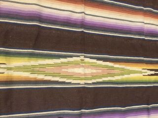 VINTAGE LARGE Striped MEXICAN SERAPE FINE WOOL BLANKET RUG APPROX.  93” X 60” 3