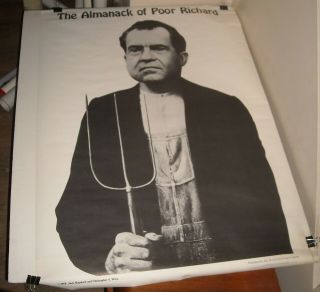 Rolled 1968 Poor Richard Nixon Almanac Humor Poster Christopher Wren 29.  5 X 42