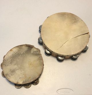 Two Antique Tambourines Wooden 1920’s Handmade Rare Tamborine