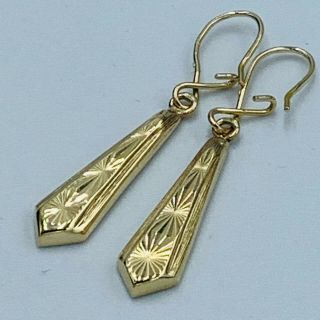 Vintage 9ct 375 Yellow Gold Art Deco Style Starburst Dangle Ear Rings L116