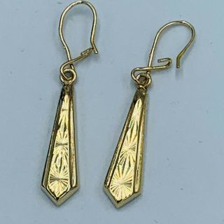 Vintage 9ct 375 Yellow Gold Art Deco Style Starburst Dangle Ear Rings L116 2