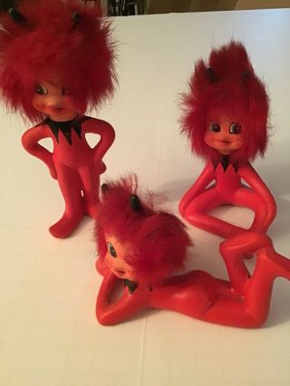 Set Of 3 Vintage 1950s Enesco Rita The Red Imp Devil Pixie Elf Figurine Ceramic