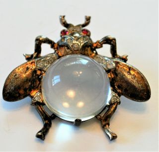 Vintage Crown Trifari Alfred Phillipe Sterling Lucite Jelly Belly Fly Brooch Pin