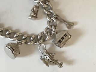 Vintage Heavy Solid Silver Charm Bracelet and Charms,  1961 - Links All Marked 3
