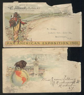 Pair Standard Size Paper Envelopes Advertising 1901 Pan Am Expo,  Buffalo Ny