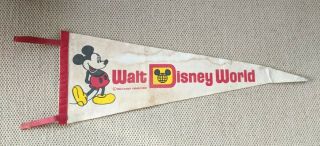 Vintage 23.  5” White Mickey Mouse Walt Disney World Pennant