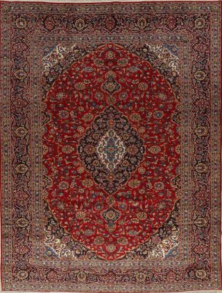 Vintage Rug Traditional Floral Hand - Knotted Wool Red 10x13 Large Rug