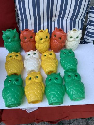 Vintage Noma 2 Set Blow Mold Plastic Owl Party Lights Total 13 Owls
