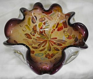 Vintage Exceptional Murano Art Glass Freeform Centerpiece Bowl Large 9” Gorgeous