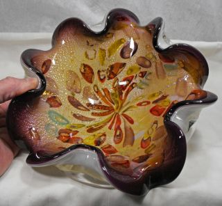 vintage exceptional Murano art glass freeform centerpiece bowl LARGE 9” gorgeous 2