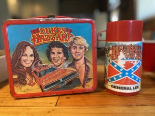 Vintage 1980 The Dukes Of Hazzard Tv Show General Lee Metal Lunchbox,  Thermos