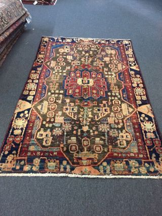 On S.  Antique Hand Knotted Vintage Tribal Area Rug Geometric 4 
