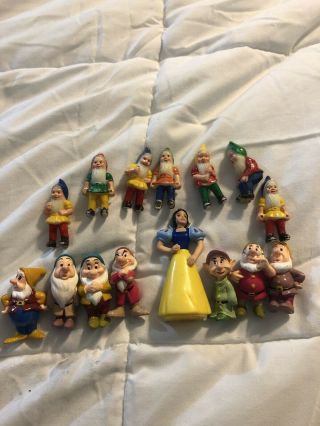 Vintage Snow White And The Seven Dwarfs Rubber Plastic Figurines Set Walt Disney