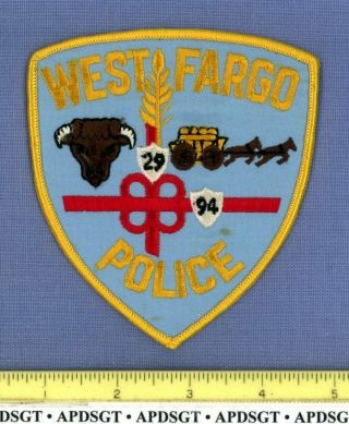 West Fargo North Dakota Police Patch Old Horse Drawn Stagecoach Wagon Bull