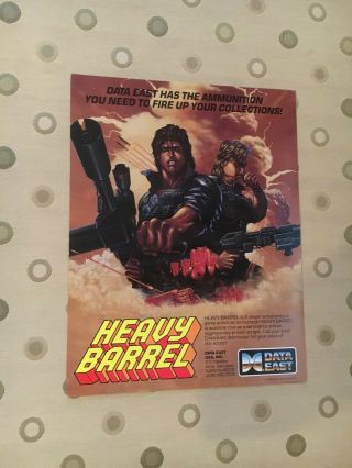 Data East Heavy Barrel Video Arcade Game Flyer,  1987 Nos