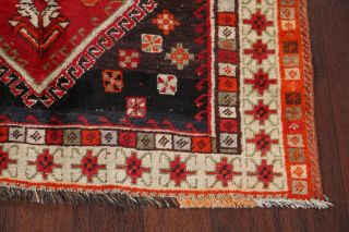 Vintage Geometric Tribal Abadeh Kashkuli Red Area Rug Hand - Knotted Wool 3x6 Ft