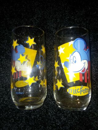Disney Set Of 2 Vintage Mickey Mouse Stars N Stripes 6 " Tumbler Glasses