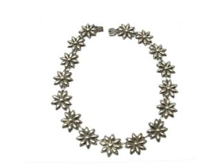 Vintage Hollow Sterling Silver Flower Necklace Mexican Style
