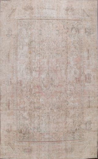 Antique Muted Geometric Pink/beige Tebriz Distressed Oriental Area Rug Wool 9x12