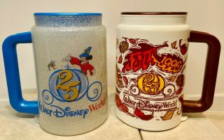 Set Of 2 Walt Disney World 25th Anniversary Souvenir Travel Mugs - Mickey & Pooh