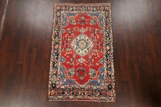 Vintage Traditional Hamedan Floral Area Rug Hand - Knotted Oriental Carpet 4x7 RED 2