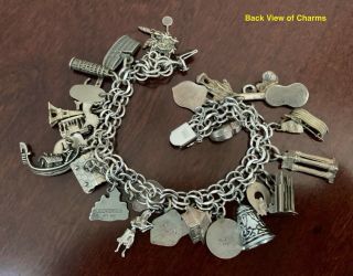 Vintage Elco Double Link Sterling Charm Bracelet W 24 Charms International Theme