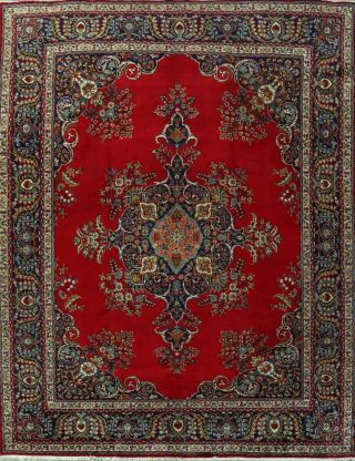 Vintage Hand - Knotted Traditional Wool Area Rug Oriental Floral Red Carpet 10x12