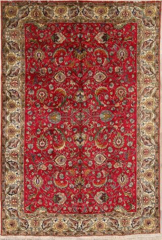 Vintage All - Over Floral Red Oriental Area Rug Signed Hand - Made Wool Carpet 7x10